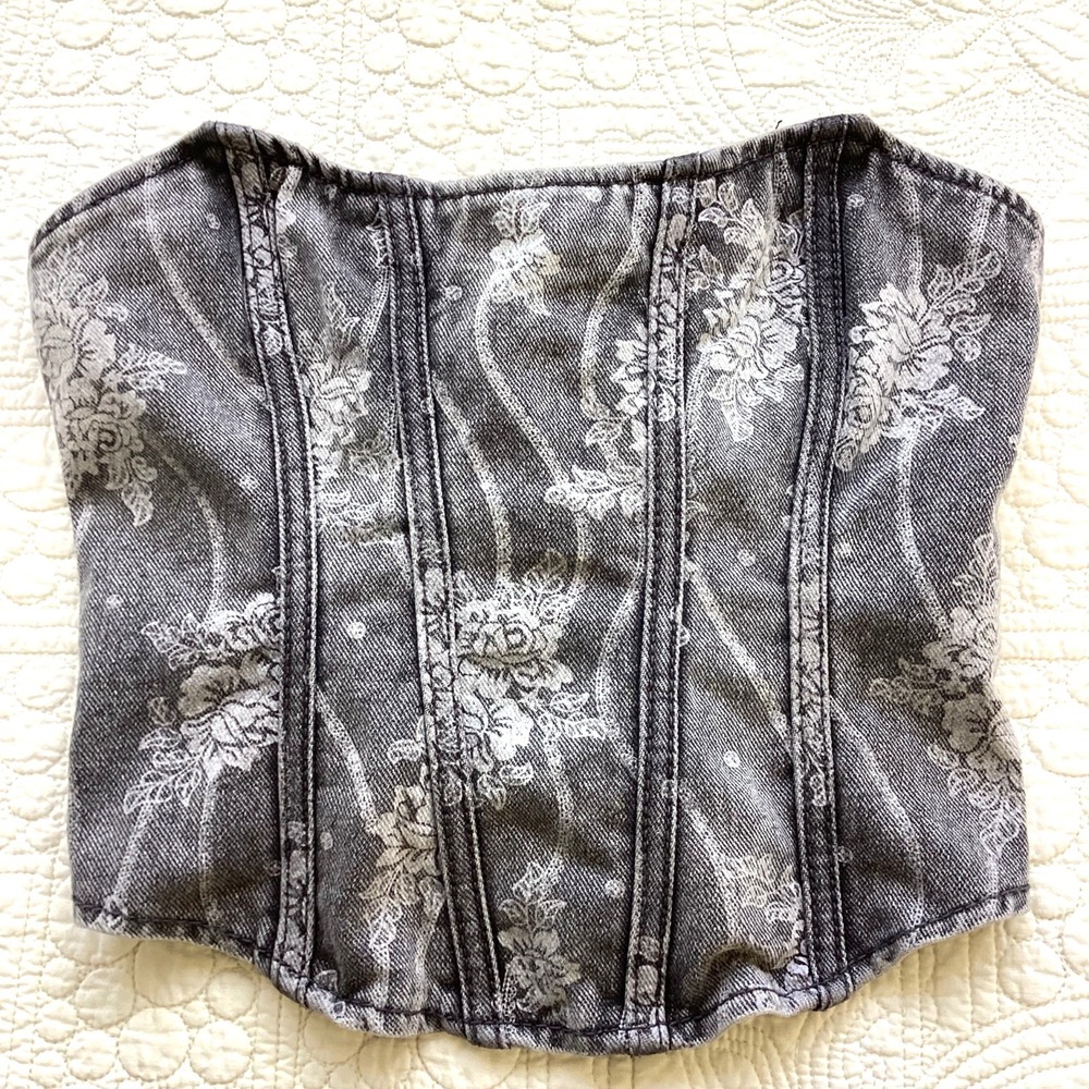 NWT Floral Corset Bustier Gray Black Women's Sz 2 Festival Grunge Dark Romantic